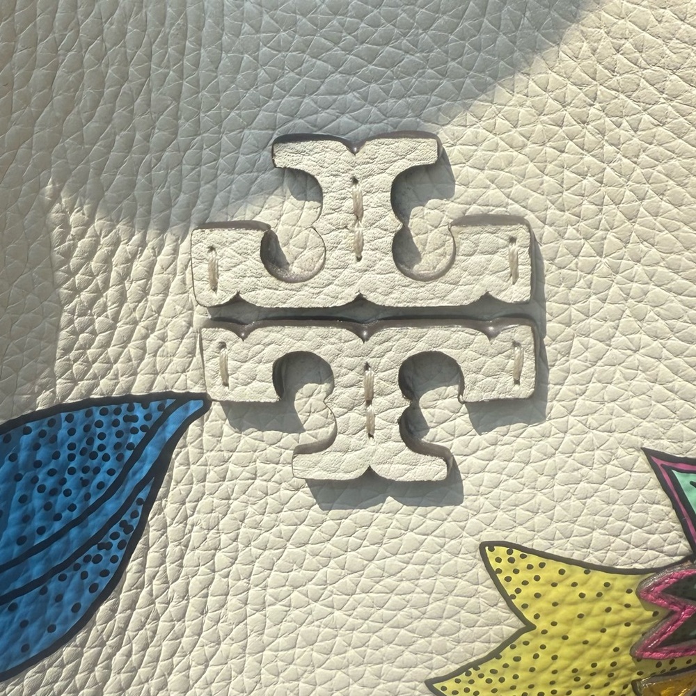 Pre-owned great condition Tory Burch Thea Appliqué Ivory Leather Bag floral - Picture 8 of 10